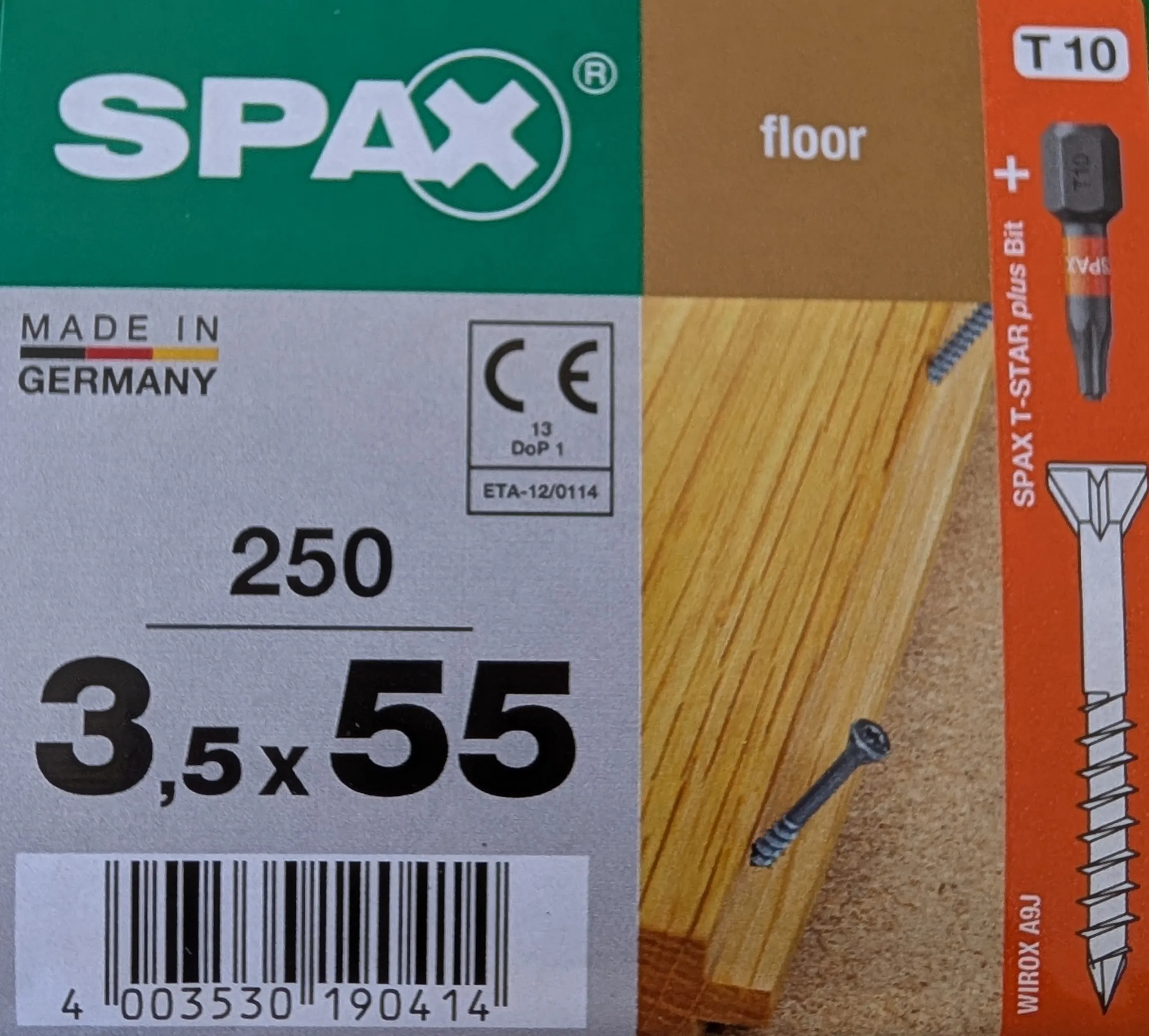 3,5x55mm Spax f. Massivholzb&ouml;den 250 St.
