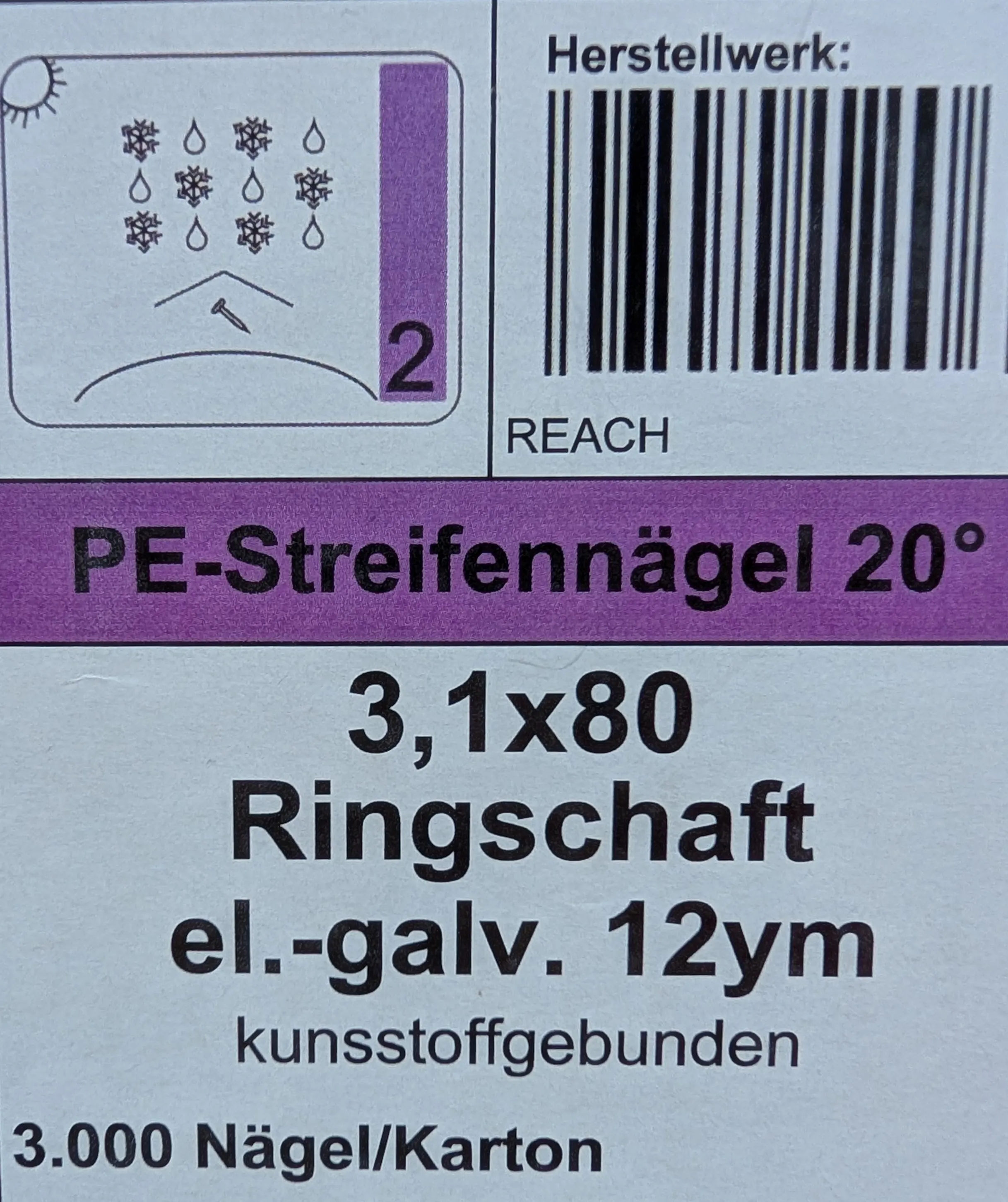 3,1x80mm Streifennagel 20&deg;      3000 St.