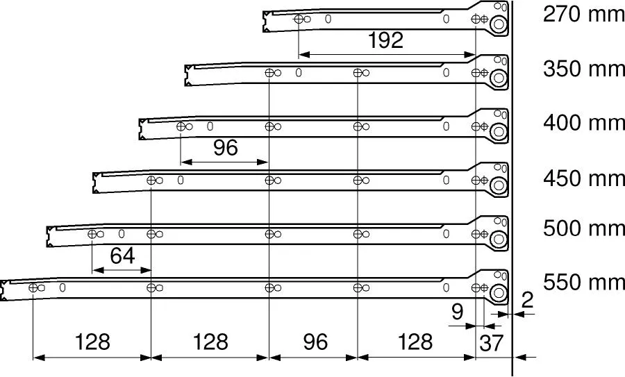 Metabox Teilauszug 500mm, Zargenh.: 86mm
